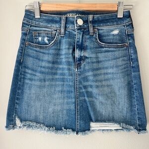 American Eagle Denim Blue Distressed Skirt